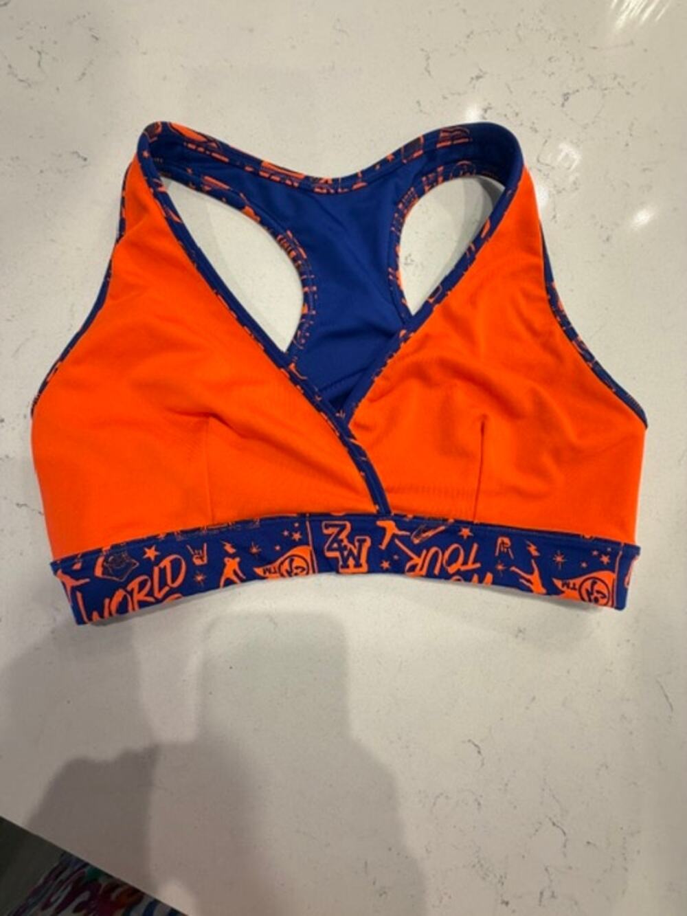 Zumba Wear Reversible Sports Bra Medium NWOT Blue Orange World Tour Racerback